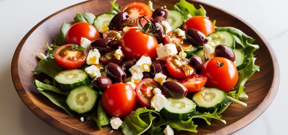 Ensalada Mediterránea con Vinagreta de Miel con Trufa Blanca Ensalada Mediterránea con Vinagreta de Miel con Trufa Blanca